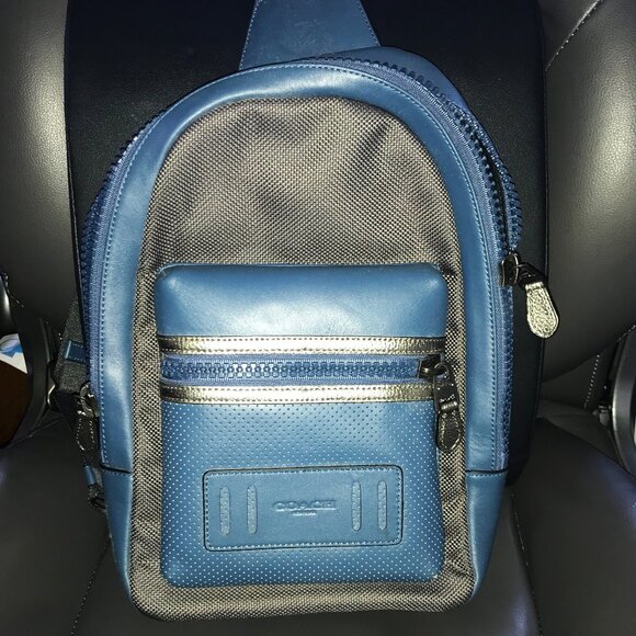 COACH Terrain Pack Leather Crossbody Sling Bag in Denim Graphite NWT - Picture 1 of 6